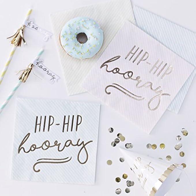 GOLD FOILED HIP HOORAY PASTEL PAPER NAPKINS 16-PIECES - Image 1